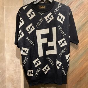 Fendi Navy and Cream Logo Sweater